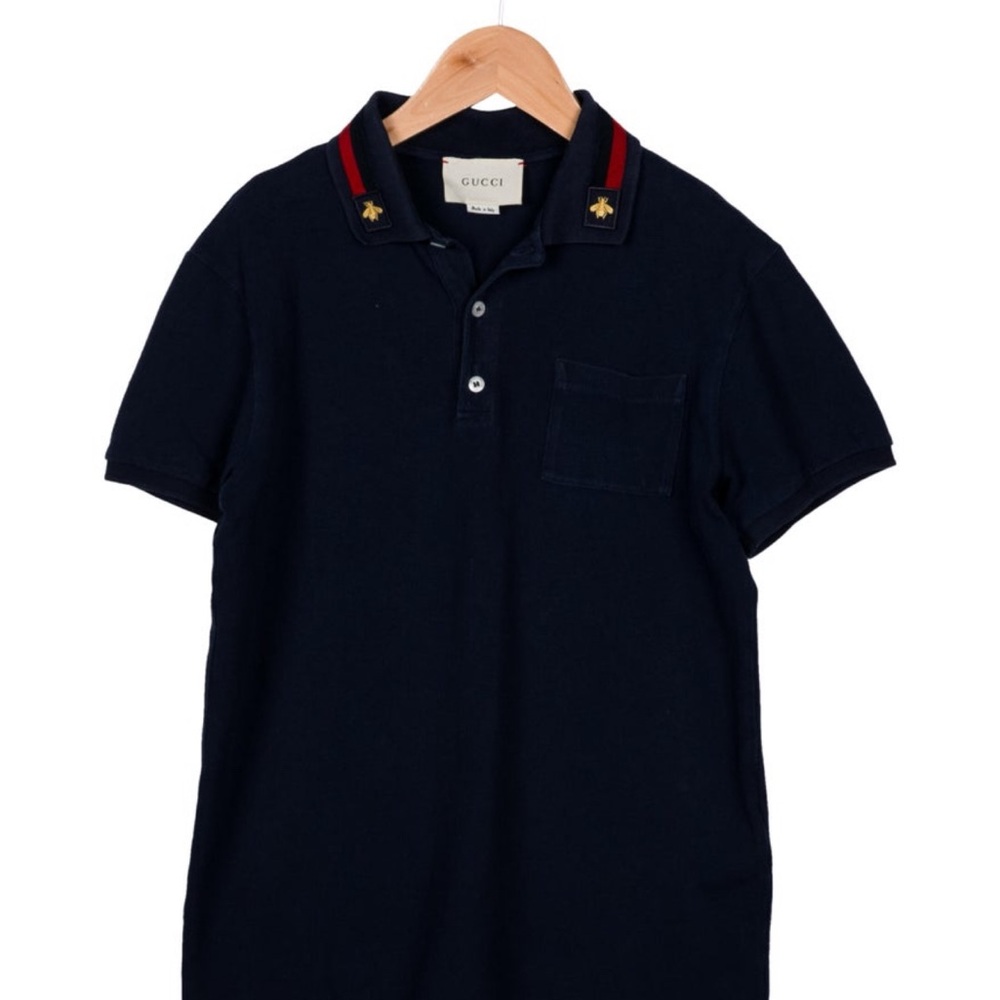 Gucci Kids Navy Polo with Red Collar Stripes
